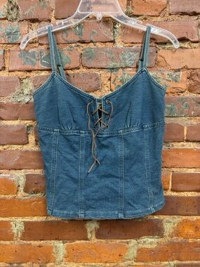 Vintage Y2K Express Denim Lace-Up Cami Corset Top Size Small